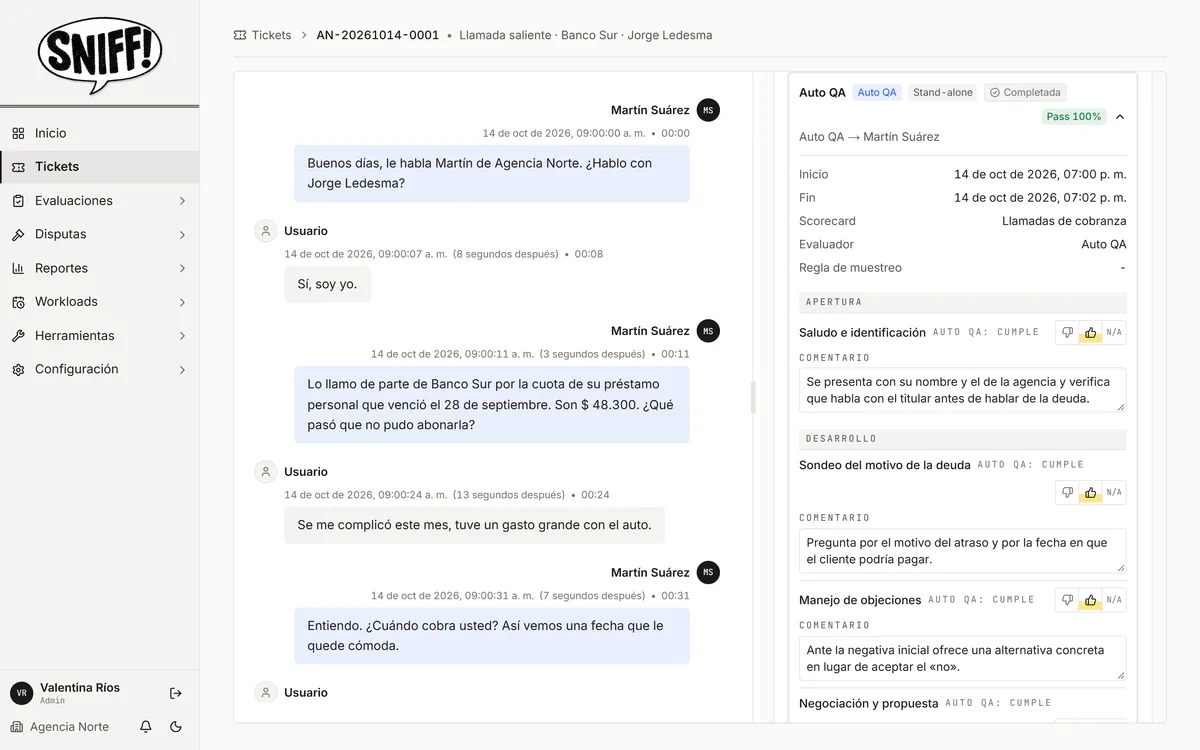 Formulario de revisión de Auto QA por criterio